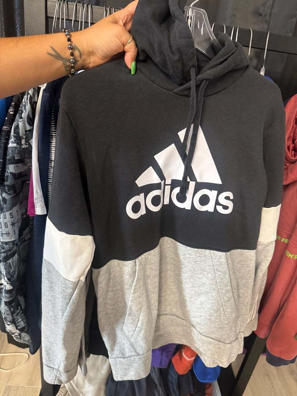Adidas Essentials Colorblock Pullover Hoodie Black Grey White